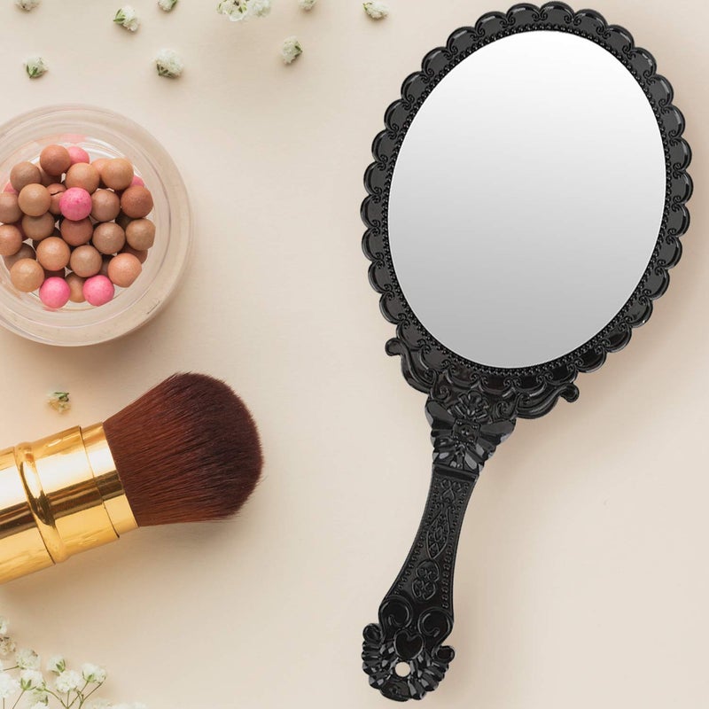 YUSONG Premium Hand Mirror with Handle - Vintage Princess Mirror for Women Black Embossed Flower Small Mirrors Tabletop Party Classroom - Image 5